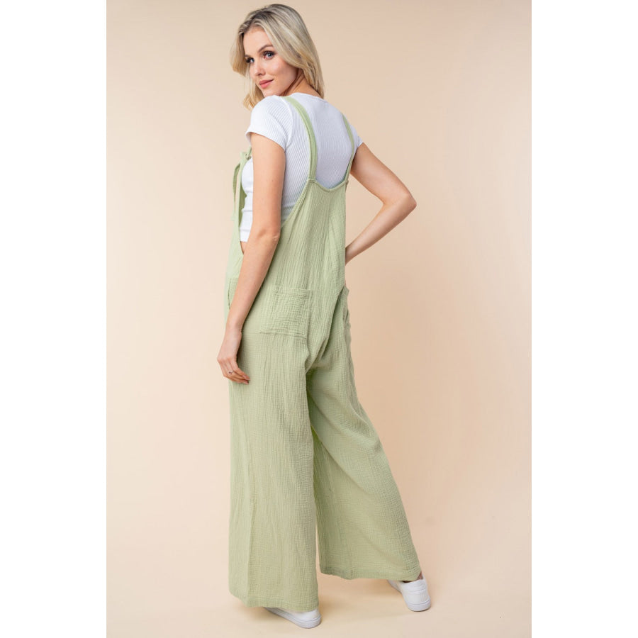 White Birch Texture Sleeveless Wide Leg Jumpsuit Sage / S Apparel and Accessories