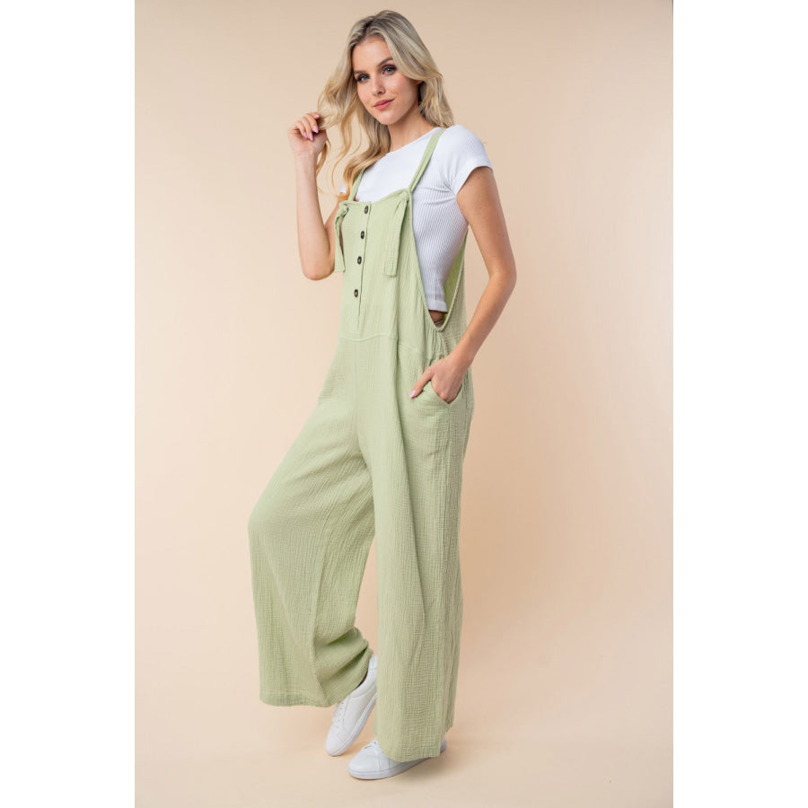 White Birch Texture Sleeveless Wide Leg Jumpsuit Apparel and Accessories