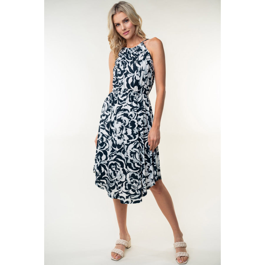 White Birch Tied Ruched Floral Sleeveless Knee Length Dress Apparel and Accessories