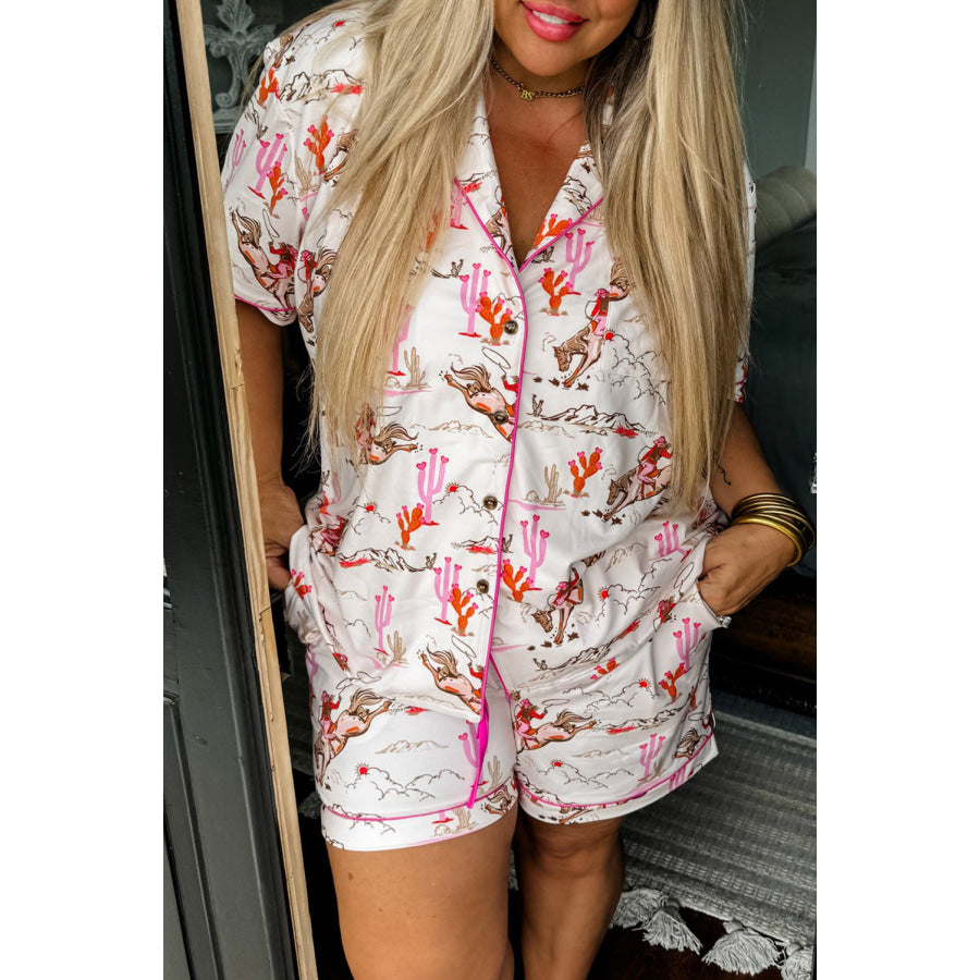 White Cowgirl Country Print Pajamas Set White / S / 95% Polyester + 5% Elastane Loungewear & Sleepwear/Sleepwear