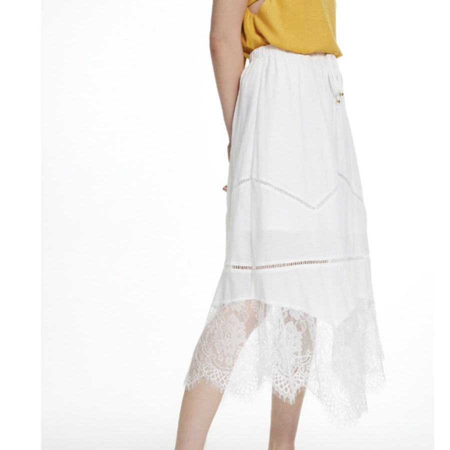 White Lace Asymmetrical Hem Maxi Skirt Skirts