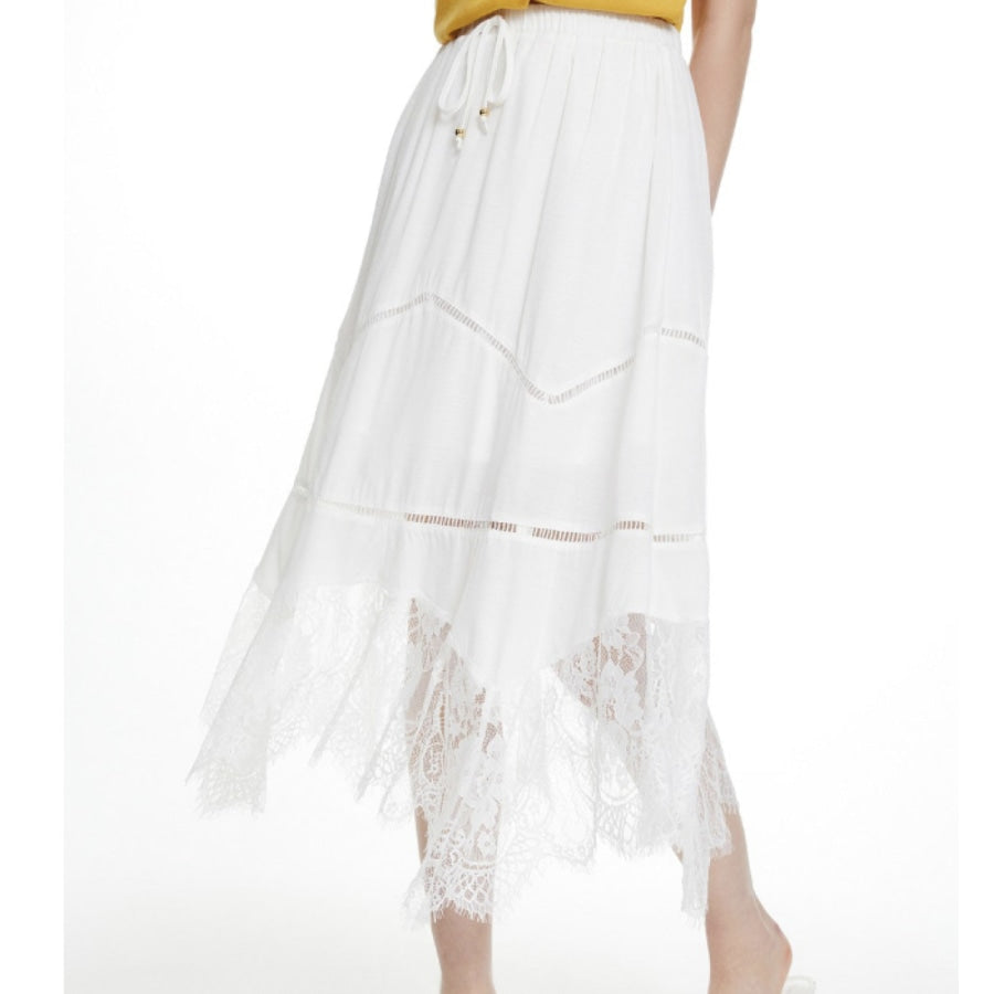 White Lace Asymmetrical Hem Maxi Skirt White / XS Skirts