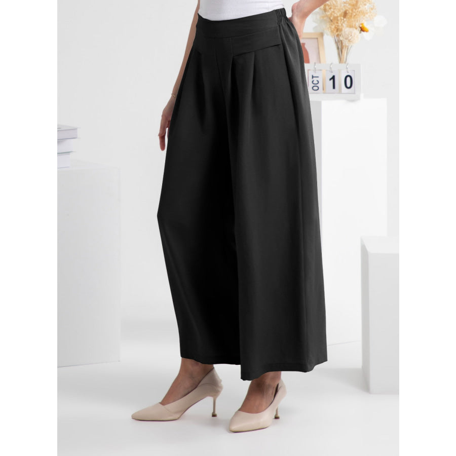 Wide Leg Elastic Waist Pants Black / S Apparel and Accessories