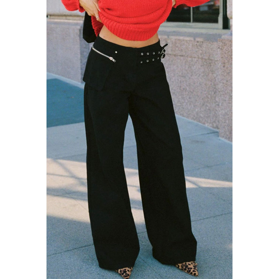 Wide Leg Jeans with Pockets Apparel and Accessories