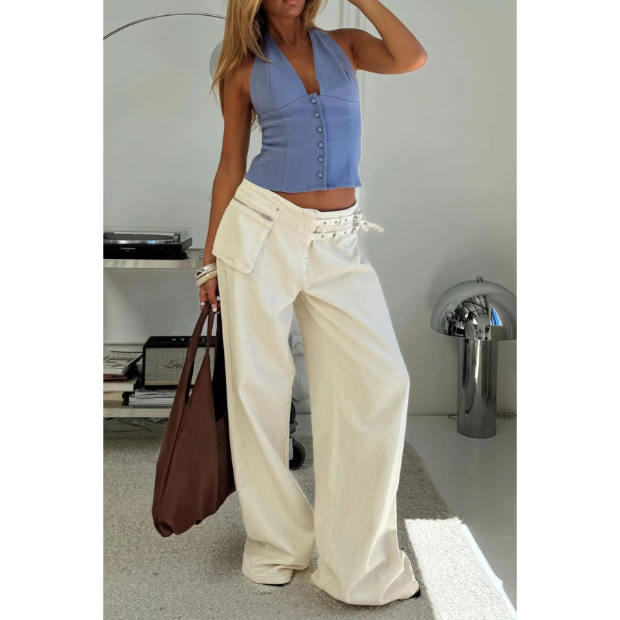 Wide Leg Jeans with Pockets Apparel and Accessories