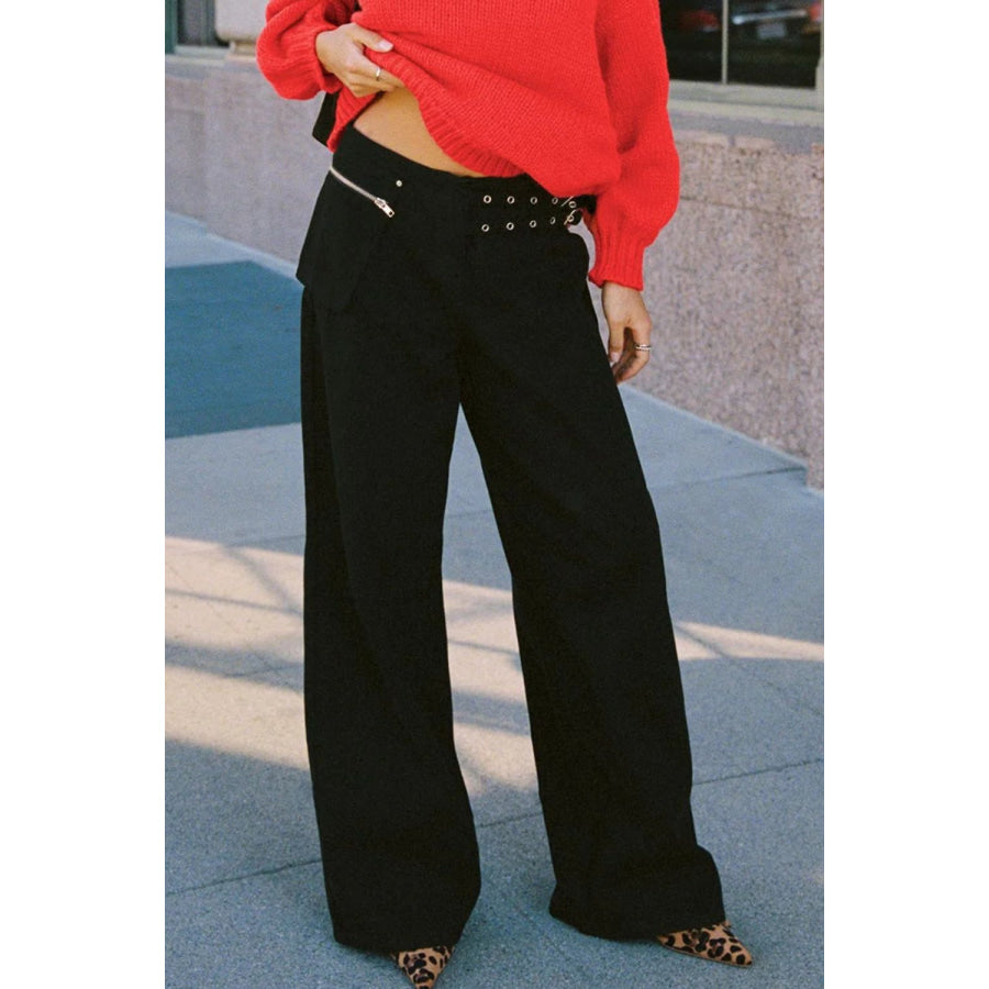 Wide Leg Jeans with Pockets Black / S Apparel and Accessories