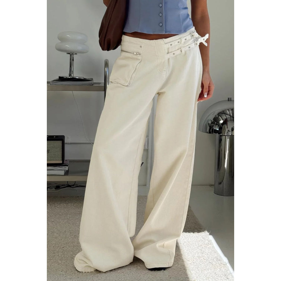 Wide Leg Jeans with Pockets Cream / S Apparel and Accessories