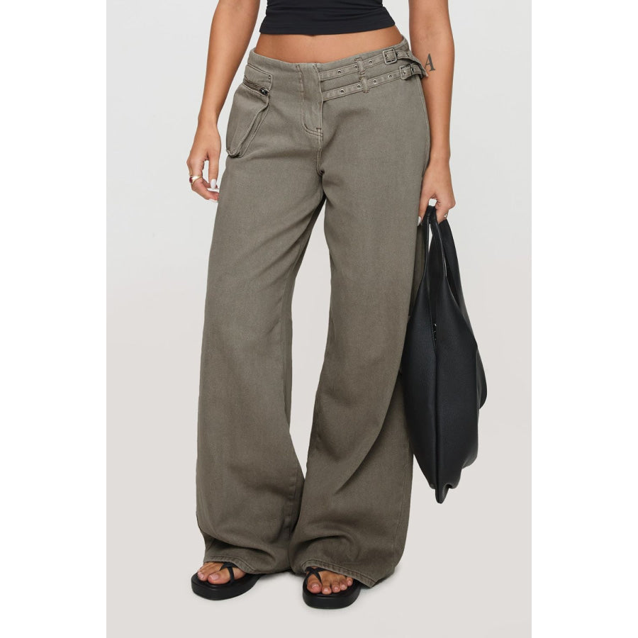 Wide Leg Jeans with Pockets Dark Gray / S Apparel and Accessories