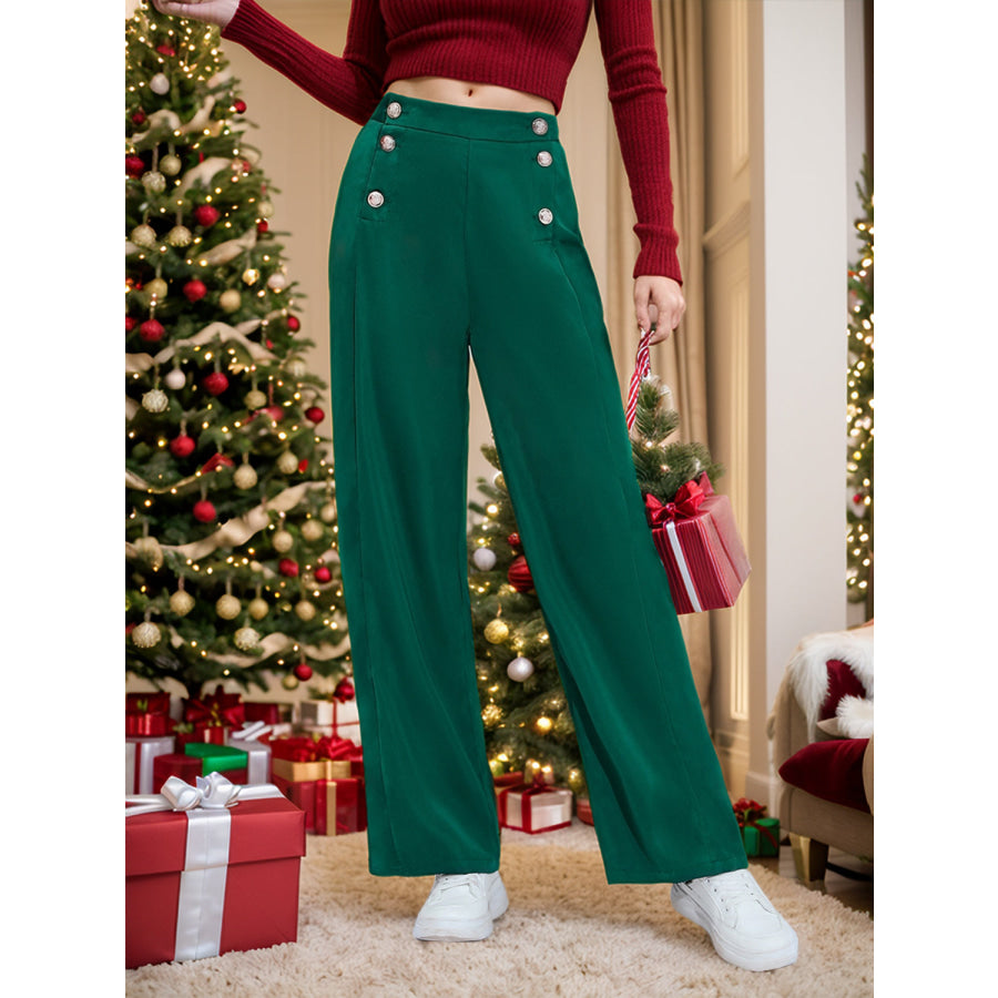 Wide Leg Pants Dark Green / S Apparel and Accessories