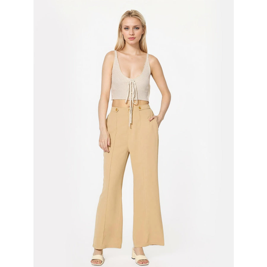 Wide Leg Pants with Pockets Apparel and Accessories