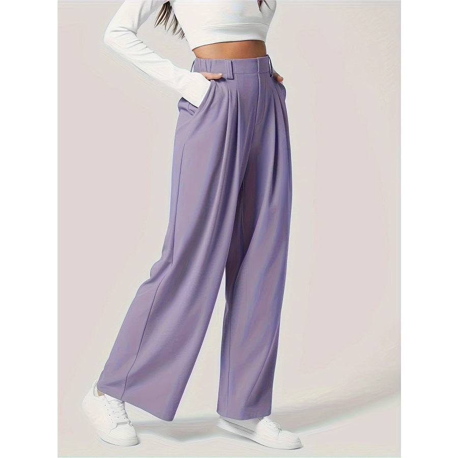 Wide Leg Pants with Pockets Apparel and Accessories