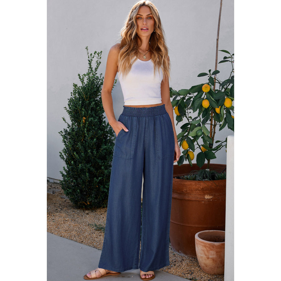 Wide Leg Pants with Pockets Apparel and Accessories