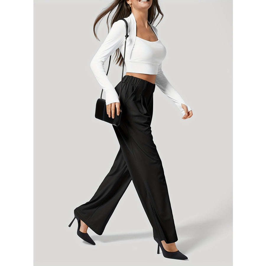 Wide Leg Pants with Pockets Apparel and Accessories