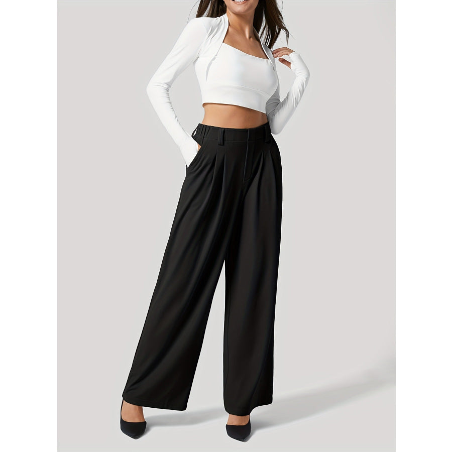 Wide Leg Pants with Pockets Black / XS Apparel and Accessories