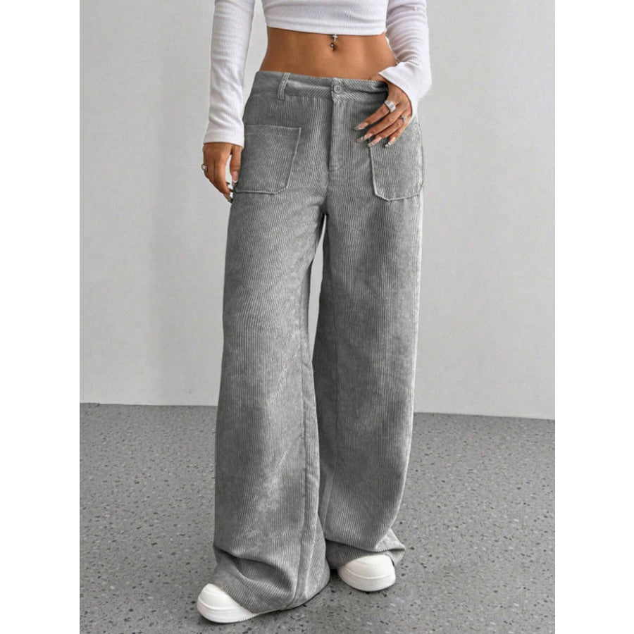 Wide Leg Pants with Pockets Gray / S Apparel and Accessories