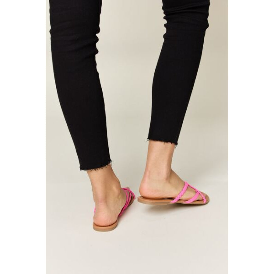 WILD DIVA Crisscross PU Leather Open Toe Sandals HOT PINK / 6 Apparel and Accessories