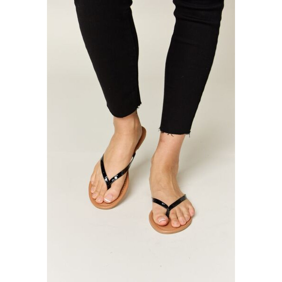 WILD DIVA PU Leather Open Toe Sandals Black / 6 Apparel and Accessories