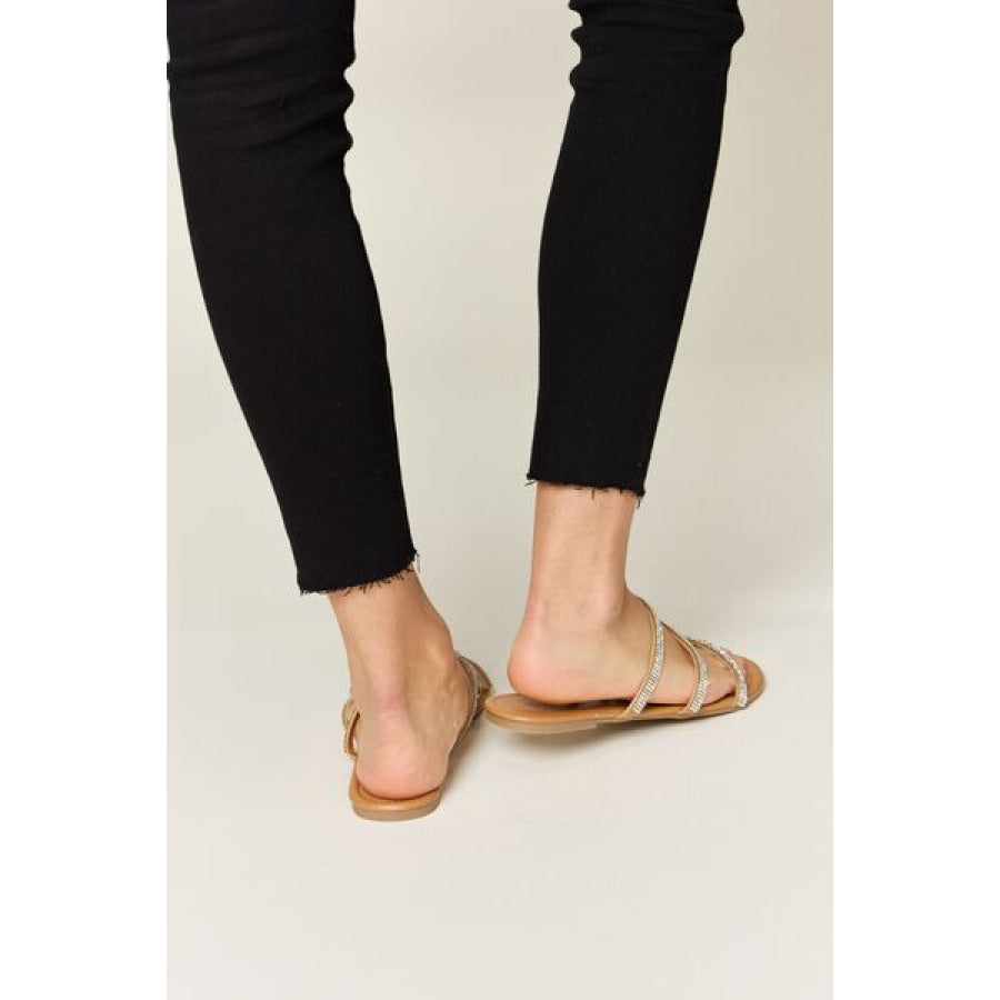 WILD DIVA Rhinestone Three - Strap Flat Sandals Apparel and Accessories