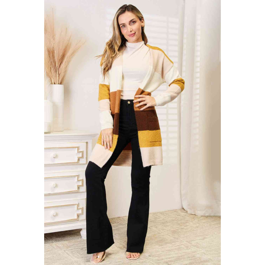 Woven Right Color Block Dropped Shoulder Cardigan