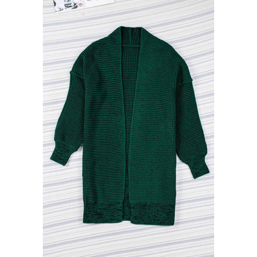 Woven Right Heathered Open Front Longline Cardigan Black Forest / S