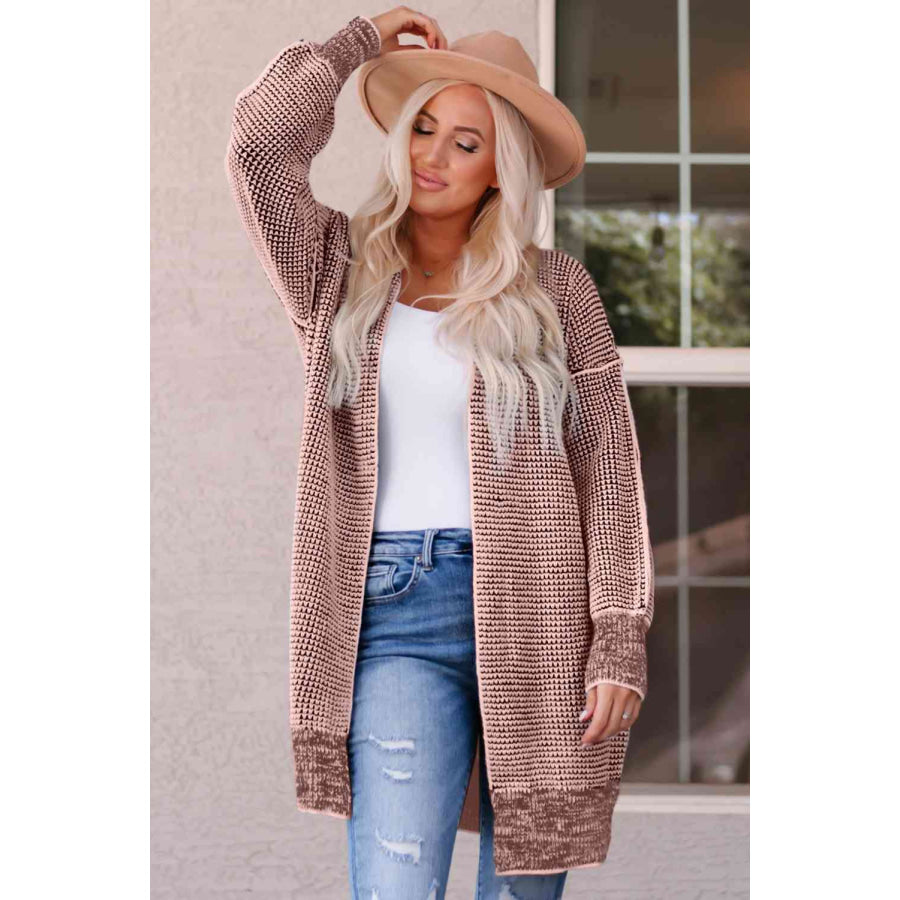Woven Right Heathered Open Front Longline Cardigan Pink / S