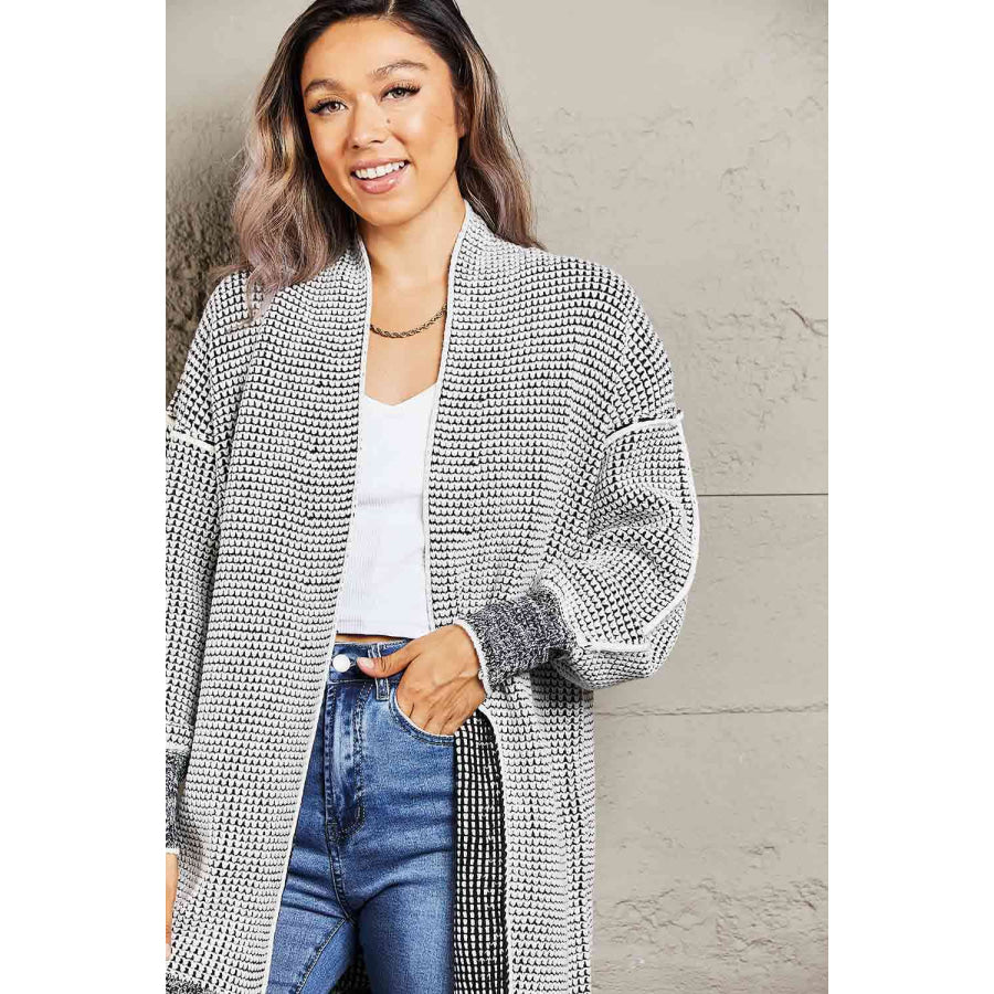 Woven Right Heathered Open Front Longline Cardigan