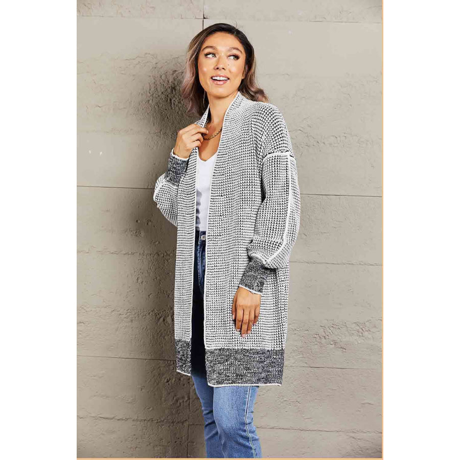 Woven Right Heathered Open Front Longline Cardigan