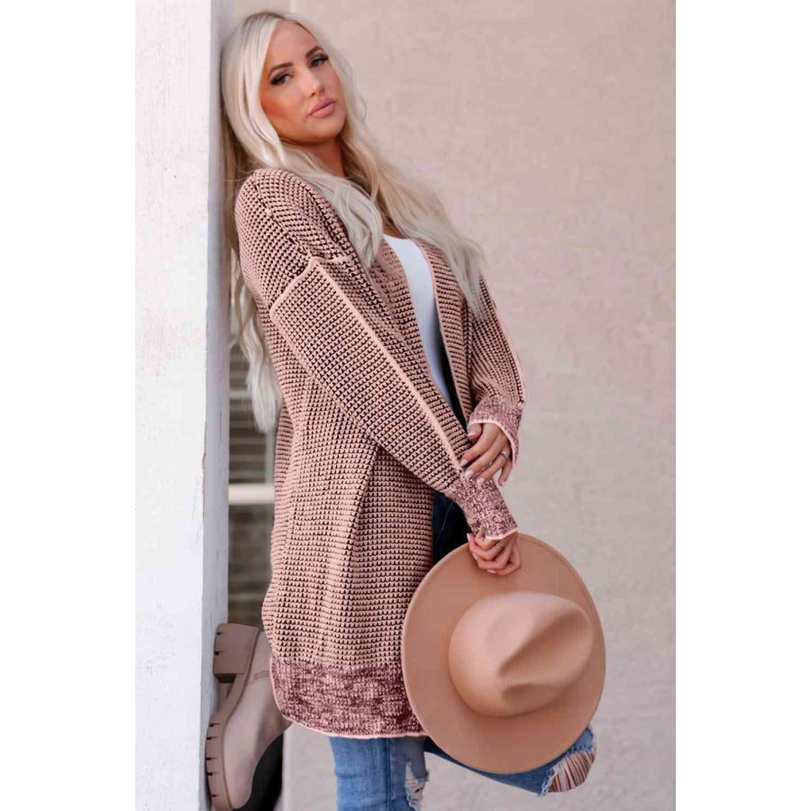 Woven Right Heathered Open Front Longline Cardigan