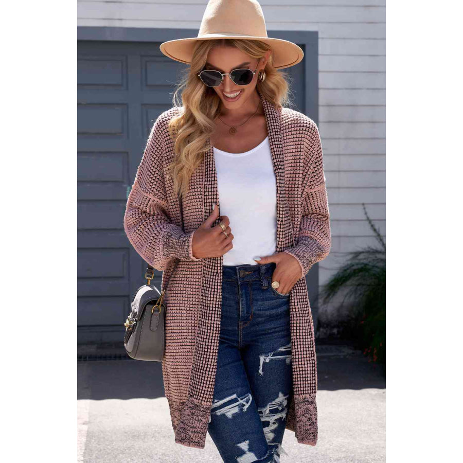 Woven Right Heathered Open Front Longline Cardigan