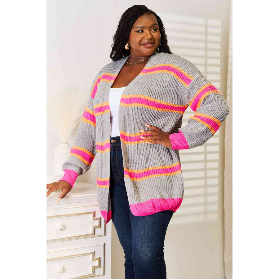 Woven Right Ribbed Long Sleeve Cardigan