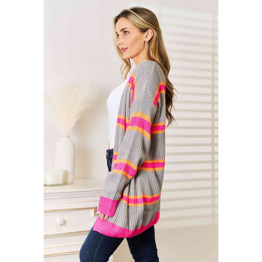 Woven Right Ribbed Long Sleeve Cardigan
