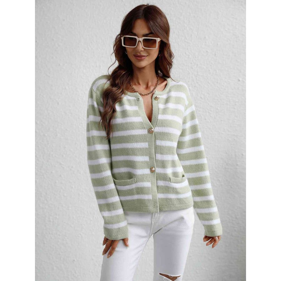 Woven Right Striped Button Front Cardigan