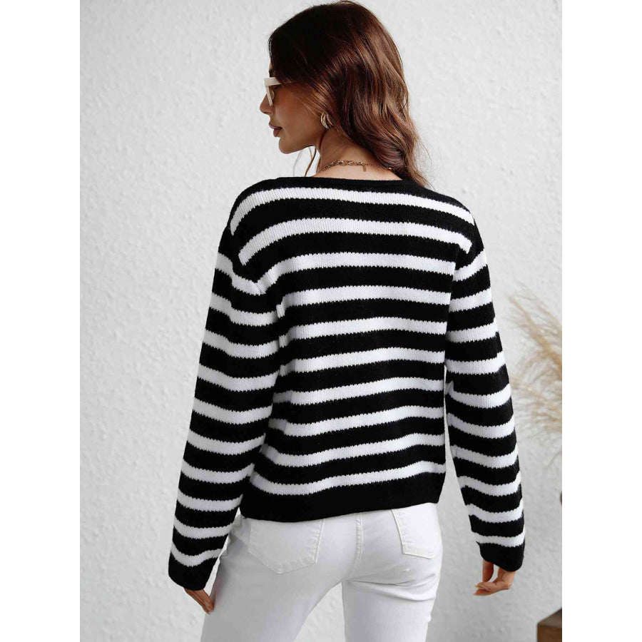 Woven Right Striped Button Front Cardigan