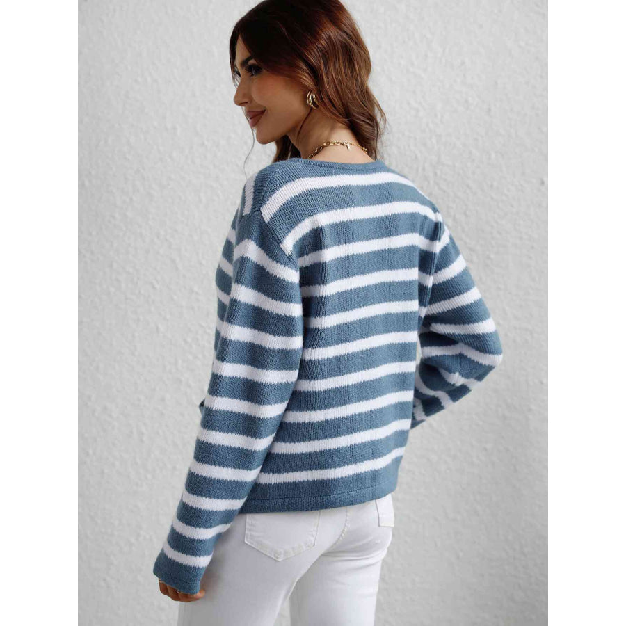 Woven Right Striped Button Front Cardigan