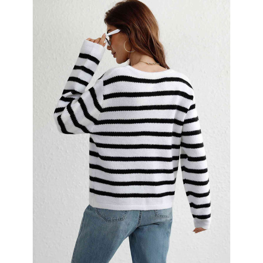 Woven Right Striped Button Front Cardigan