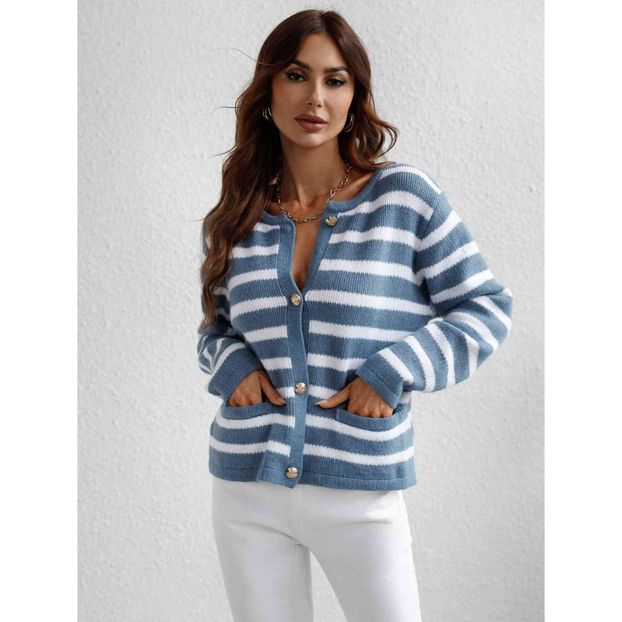 Woven Right Striped Button Front Cardigan