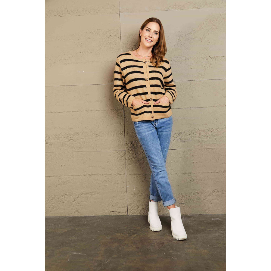 Woven Right Striped Button Front Cardigan