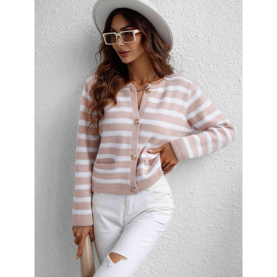 Woven Right Striped Button Front Cardigan