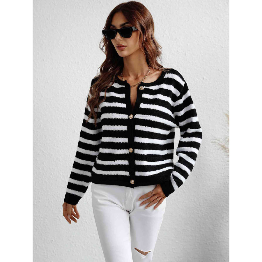 Woven Right Striped Button Front Cardigan