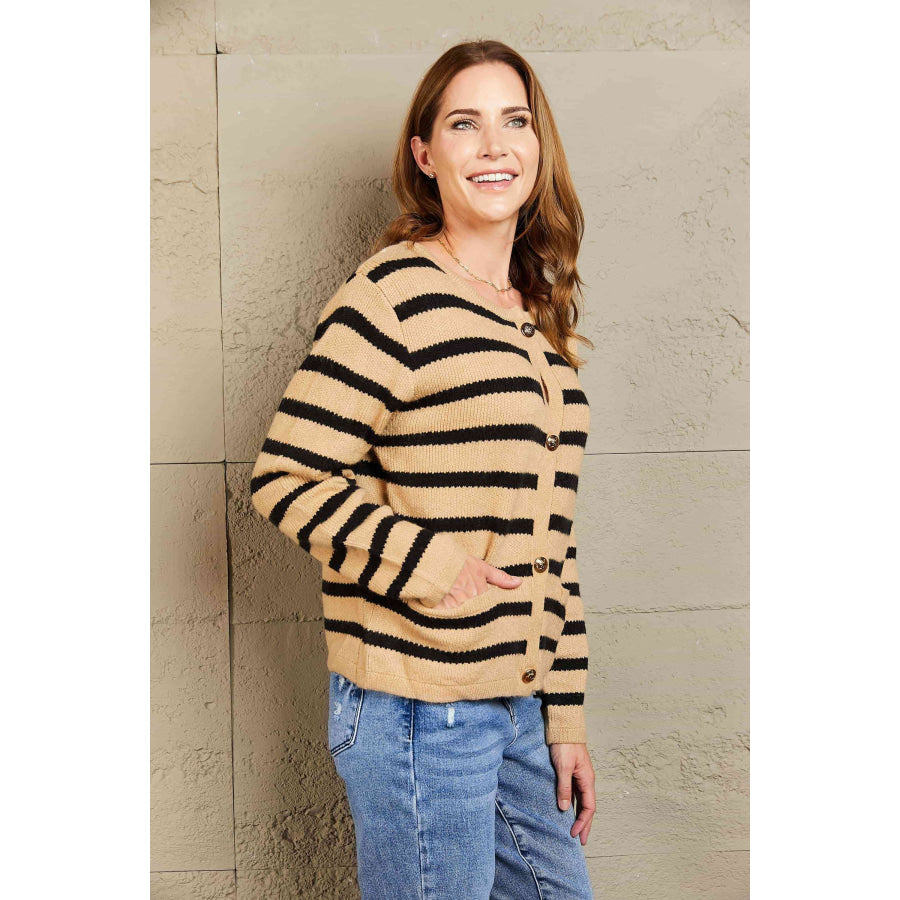 Woven Right Striped Button Front Cardigan