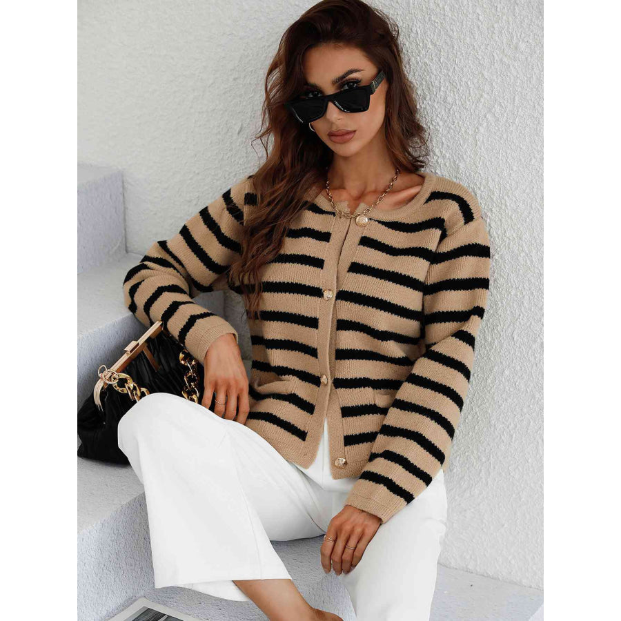 Woven Right Striped Button Front Cardigan