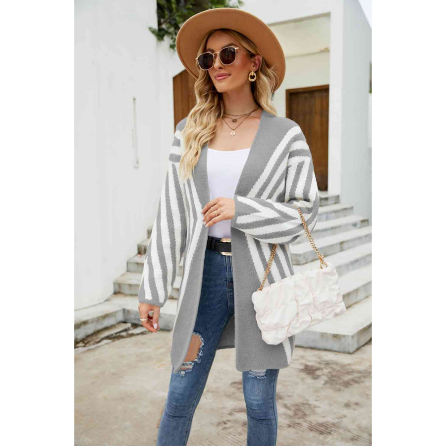 Woven Right Two-Tone Open Front Fuzzy Longline Cardigan Gray / S