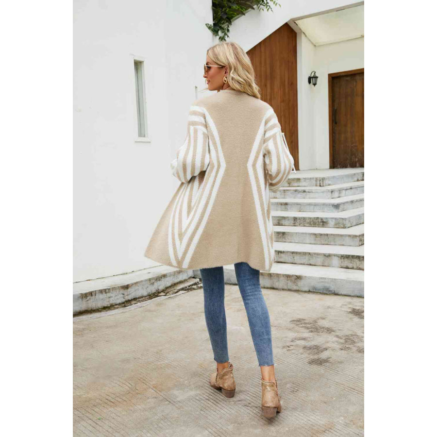 Woven Right Two-Tone Open Front Fuzzy Longline Cardigan