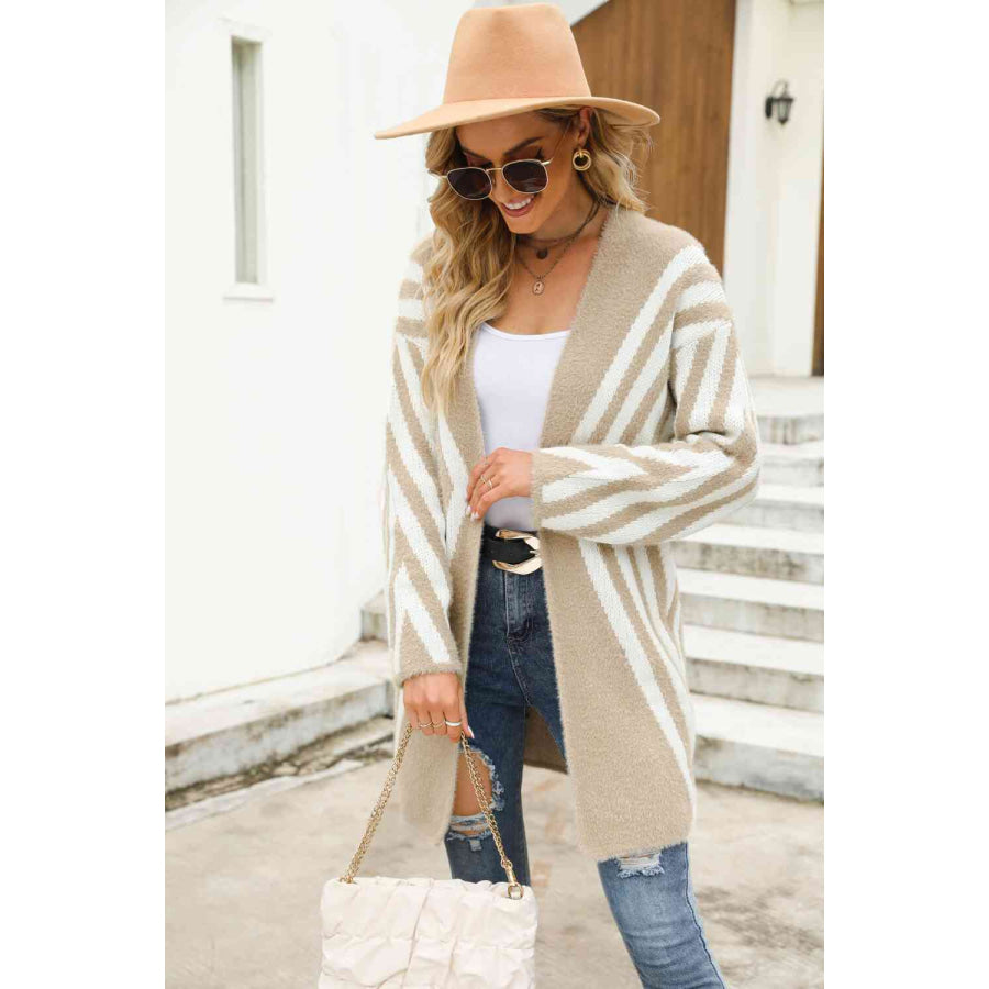 Woven Right Two-Tone Open Front Fuzzy Longline Cardigan