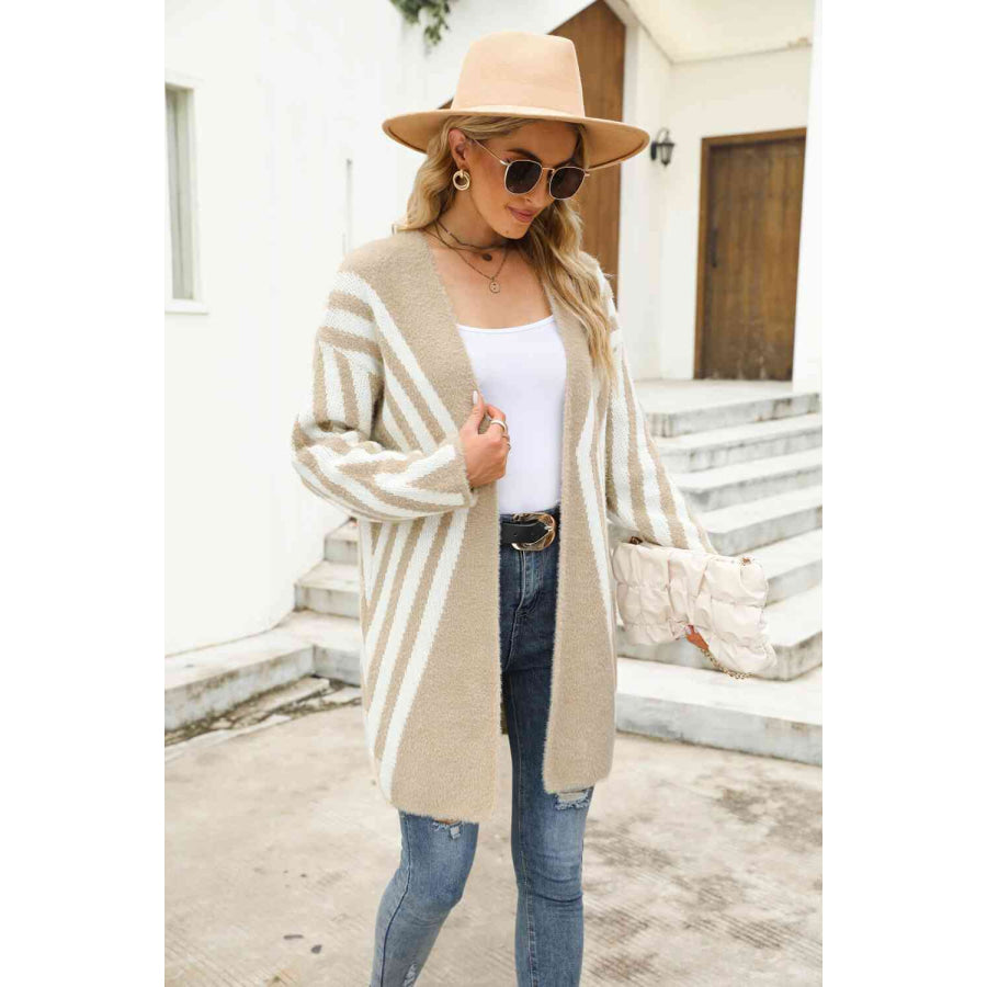 Woven Right Two-Tone Open Front Fuzzy Longline Cardigan