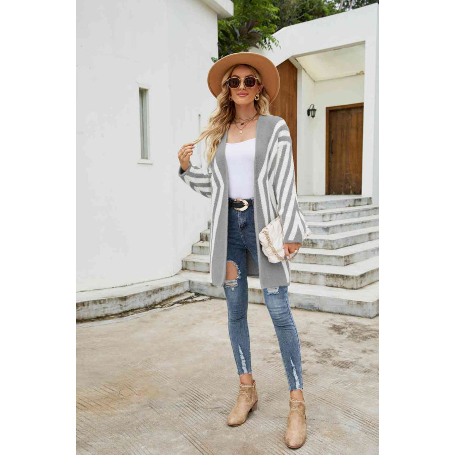 Woven Right Two-Tone Open Front Fuzzy Longline Cardigan