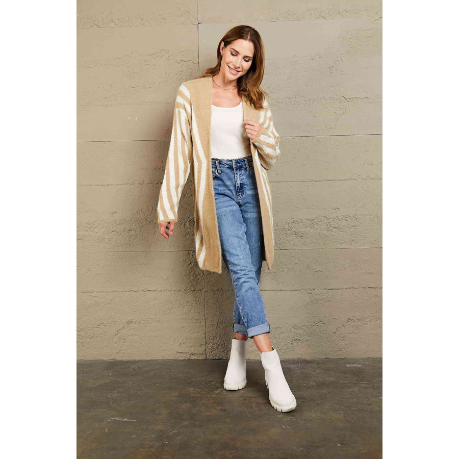 Woven Right Two-Tone Open Front Fuzzy Longline Cardigan
