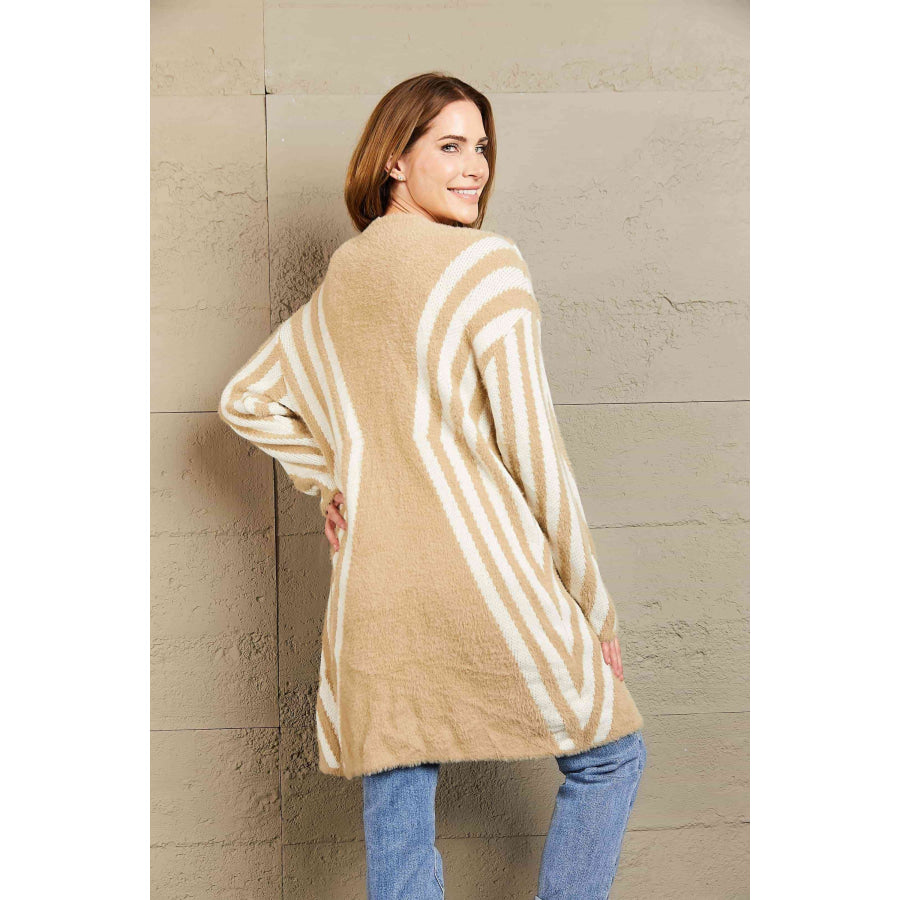 Woven Right Two-Tone Open Front Fuzzy Longline Cardigan