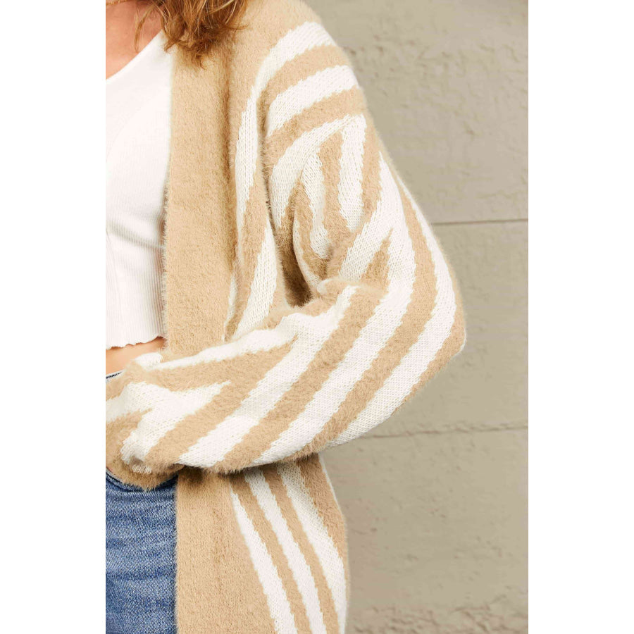 Woven Right Two-Tone Open Front Fuzzy Longline Cardigan