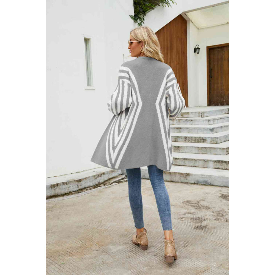 Woven Right Two-Tone Open Front Fuzzy Longline Cardigan